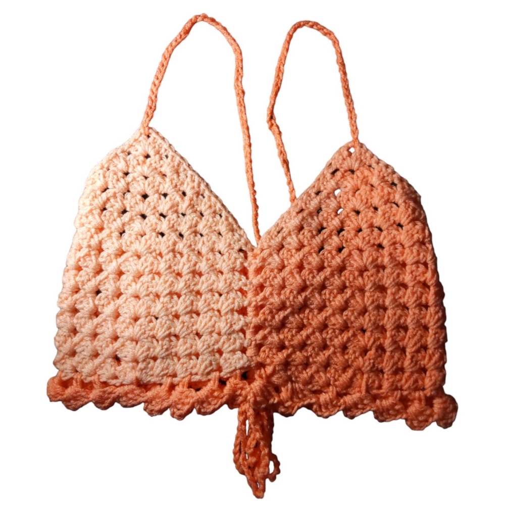 Crochet Variegated Pastel Oranges Halter Top Handmade
